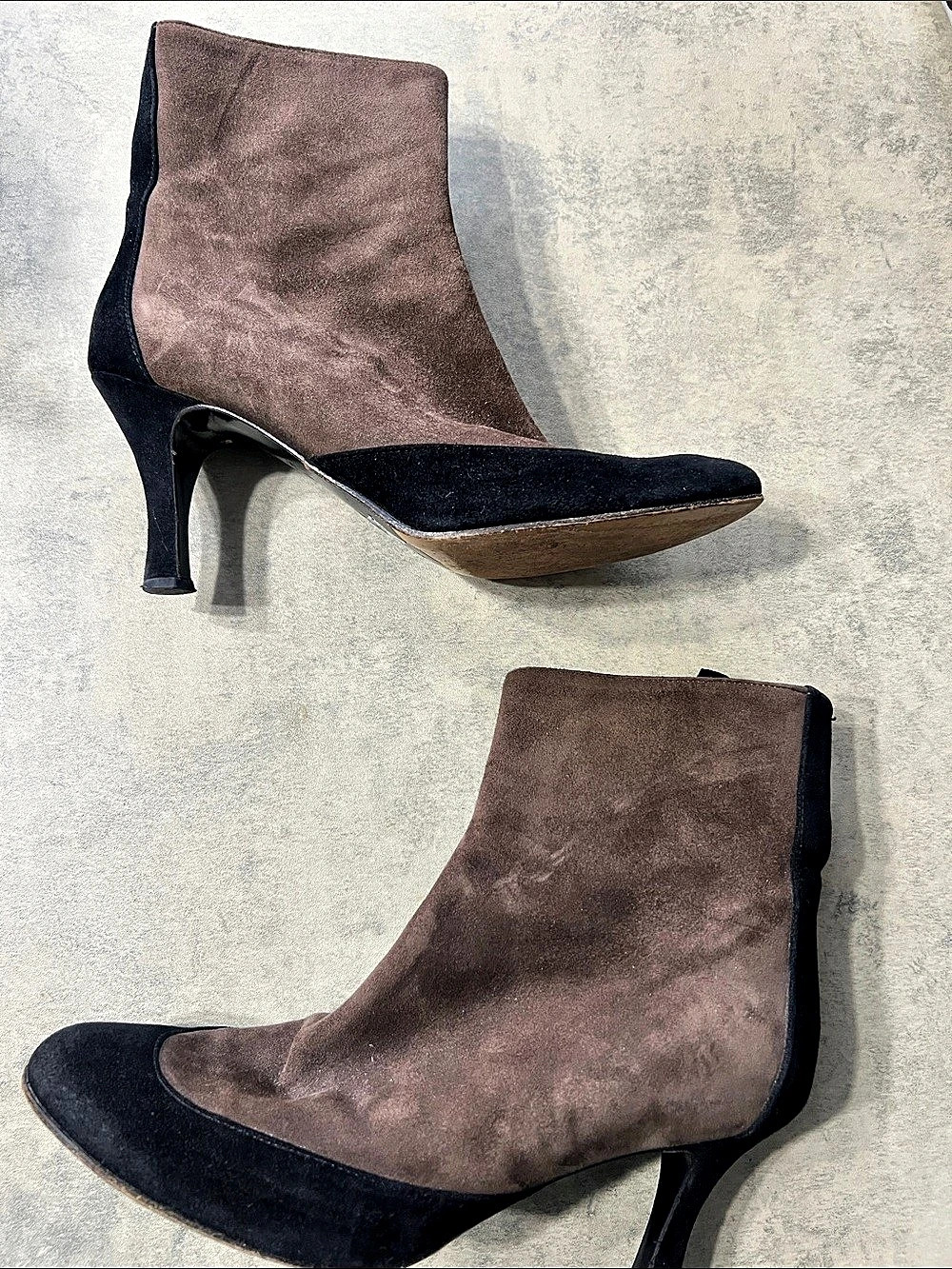 Brown & Black Suede-Style Heeled Booties